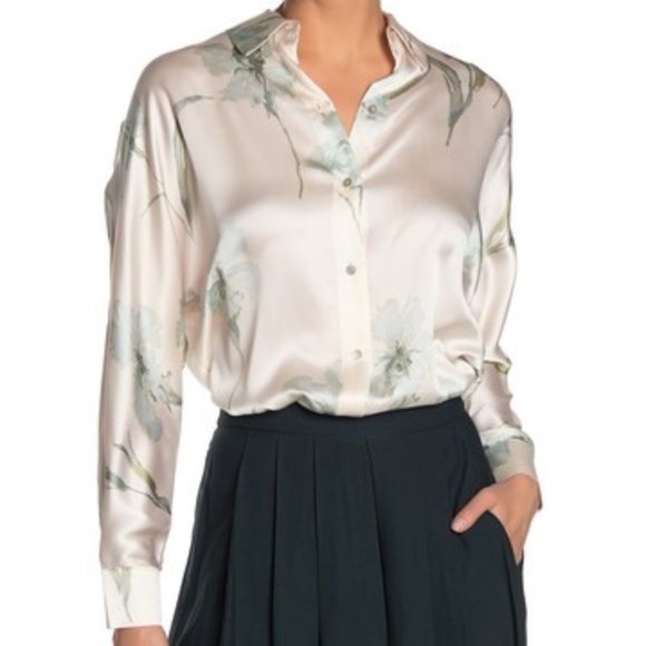 Vince Tops - Vince Long Sleeve Iris Floral Print Silk Blouse